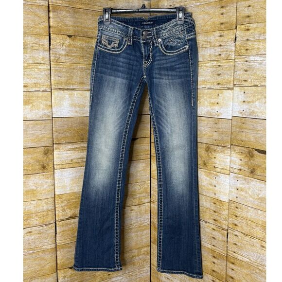 VIGOSS THE DUBLIN BOOTCUT SADDLE STITCH BOHO WESTERN RODEO COUNTRY JEANS SZ. 25 - Picture 1 of 3